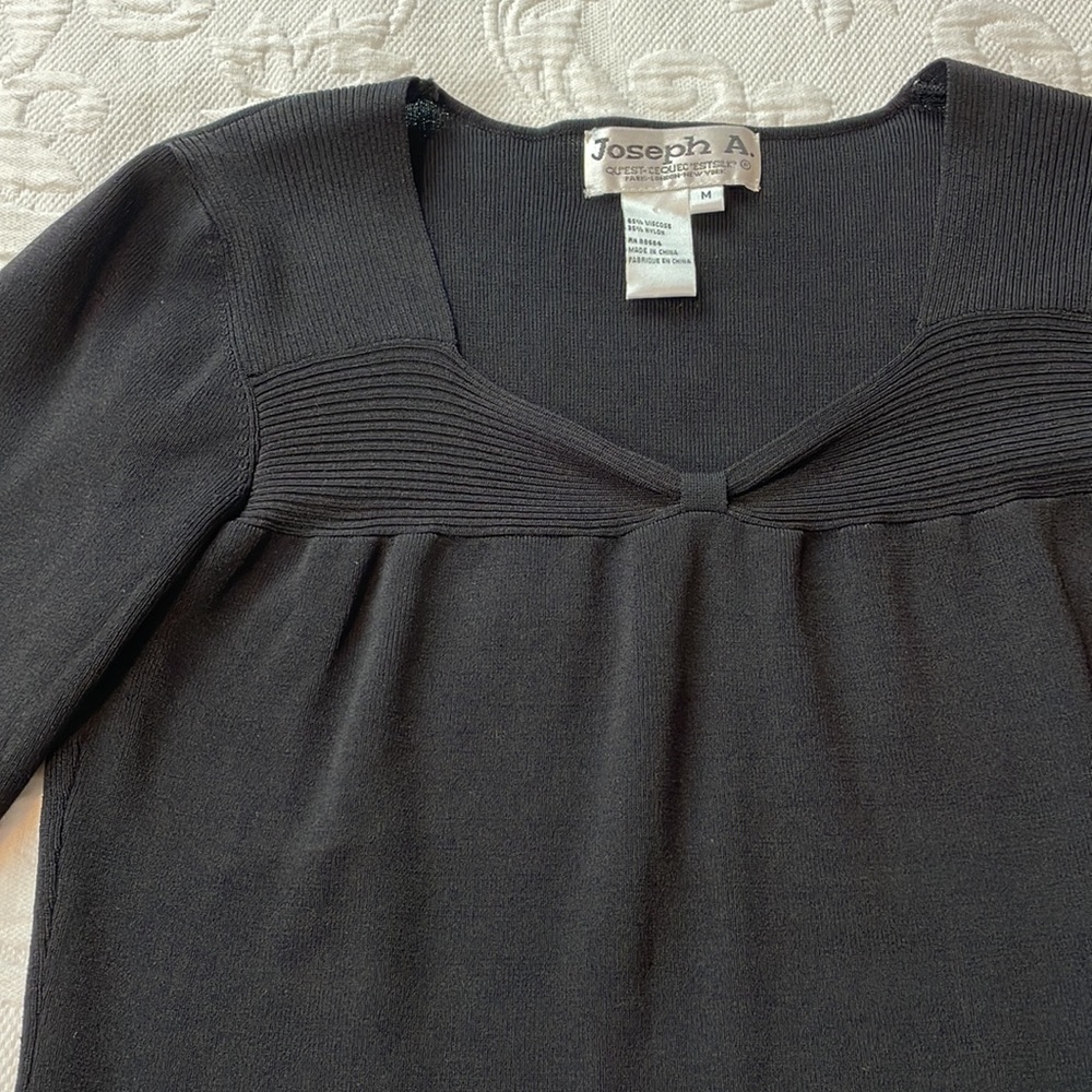 Black 3/4 sleeve top - Joseph A - featuring pleated detailing along the neckline